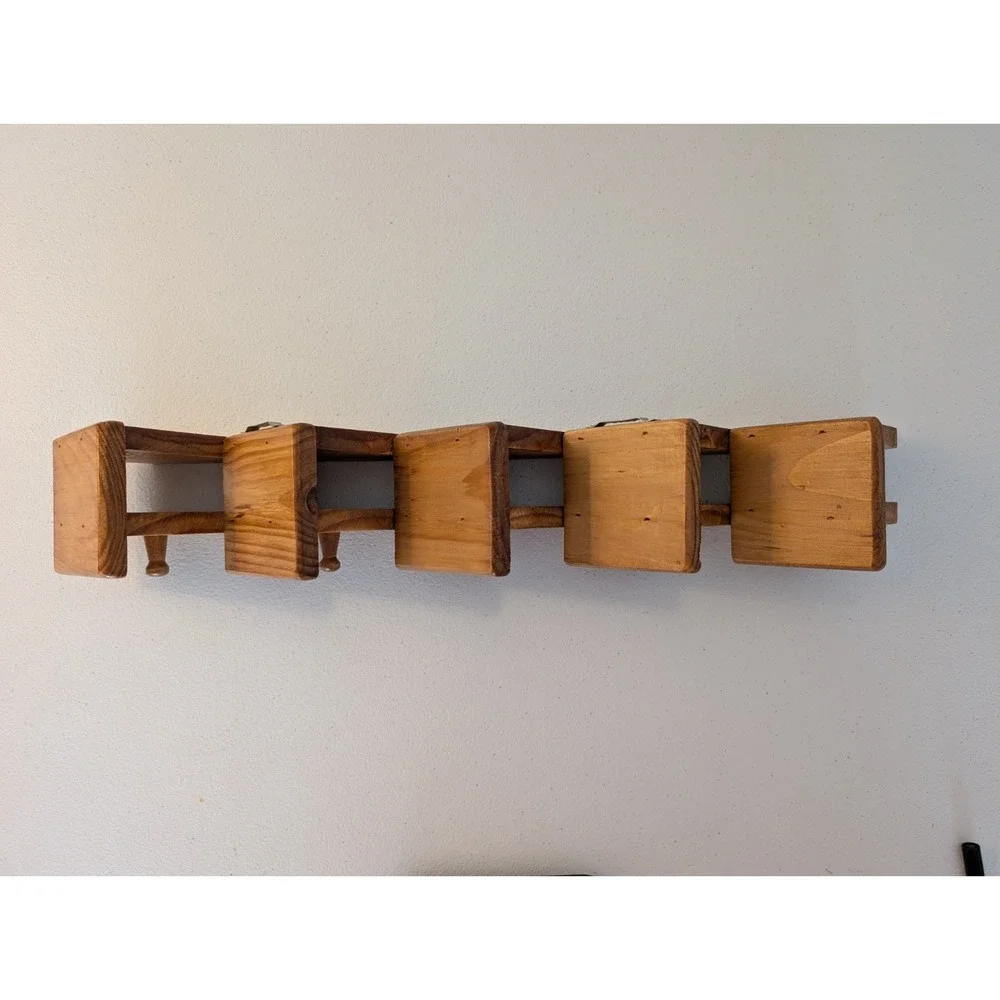 Vintage Wood Staircase Wall Shelf 5 Tier Knick Knack Display Peg Rack 19